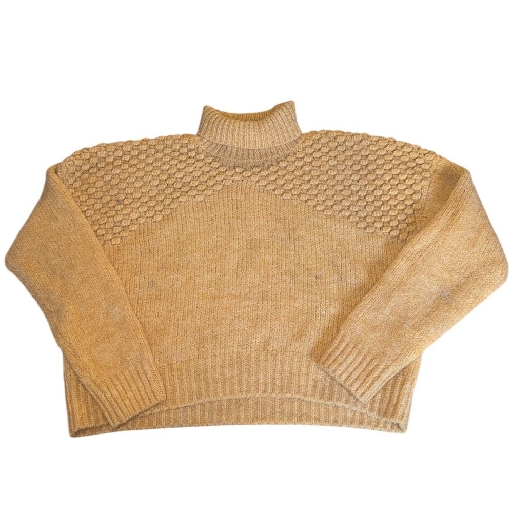 Free People Cozy Knit Mock Neck Sweater Women's‎ Tan Textured Pullover Top